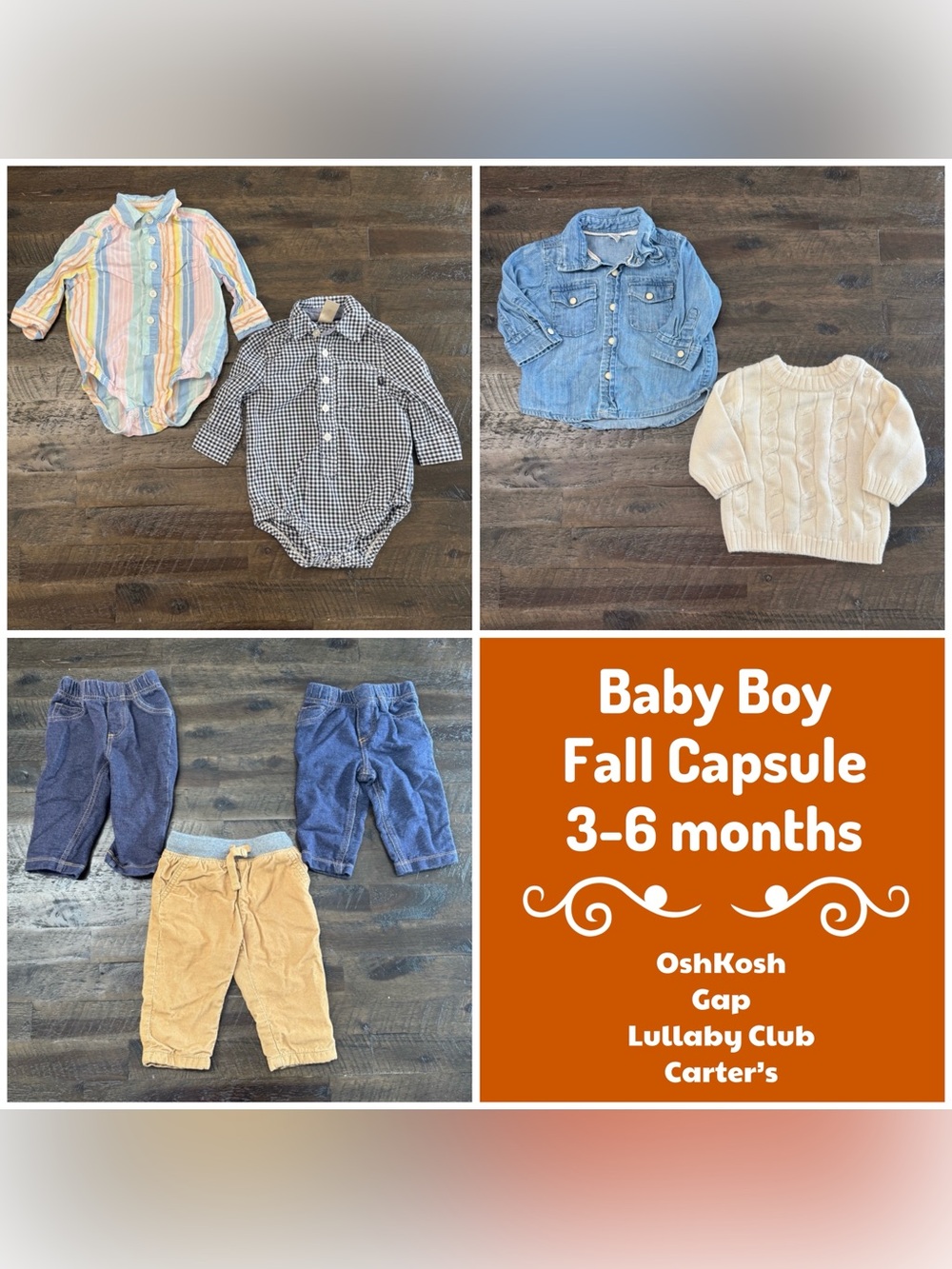 3-6M Preppy Baby Boy Mix Match OshKosh Gap Carters | Gingham Pastels Cords Denim